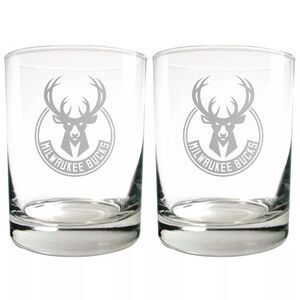 NBA Milwaukee Bucks Laser Etched 14 Ounce Rocks Glass Set - 2pc